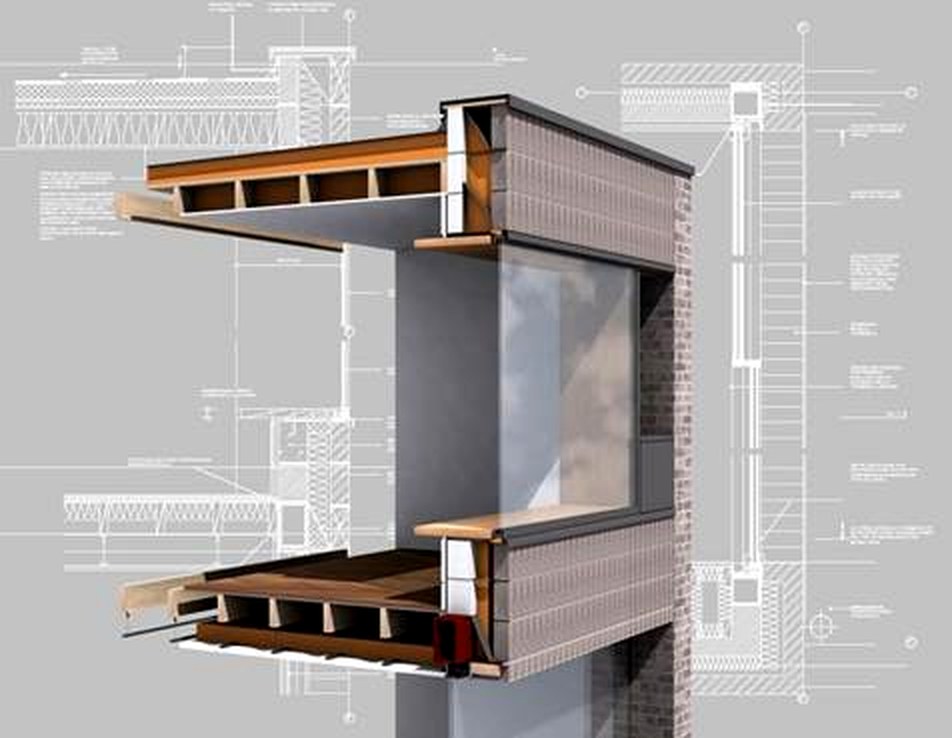 LBS wall system section detail — floor assembly and facade