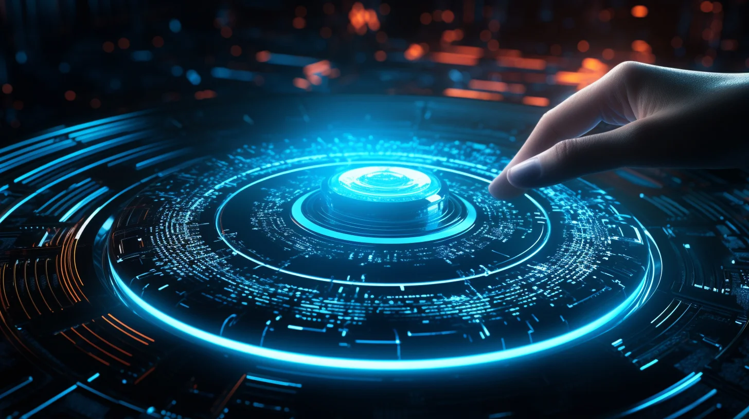 A finger about to press a glowing reset dial